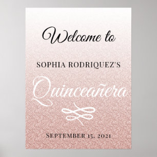 Pink Glitter Quinceañera 15th Birthday Welcome Poster