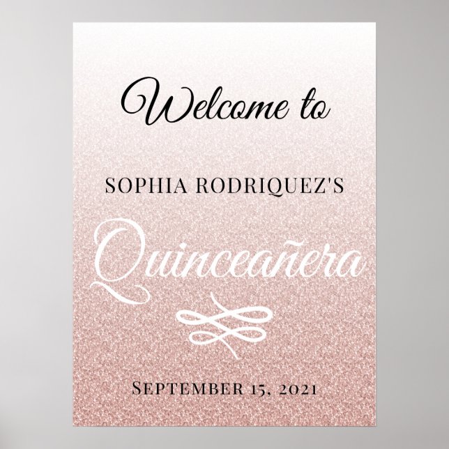 Pink Glitter Quinceañera 15th Birthday Welcome Poster (Front)