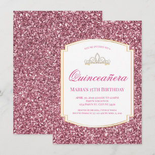 Pink Glitter Quinceañera Invitations