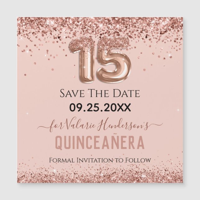 Pink Glitter Quinceanera Magnetic Card (Front)