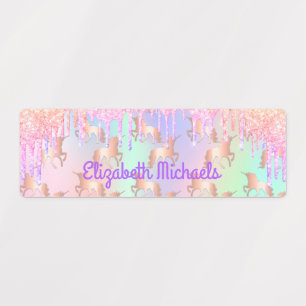 Pink glitter rainbow colour name school belongings