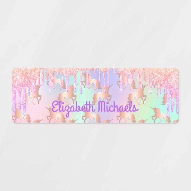 Pink glitter rainbow colour name school belongings (Design 1)
