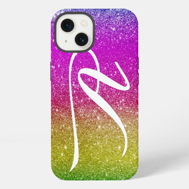 Pink Glitter Rainbow iPhone Case - Monogram Custom (Back)