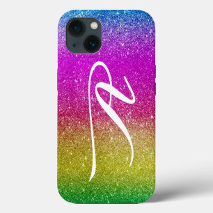 Pink Glitter Rainbow iPhone Case - Monogram Custom