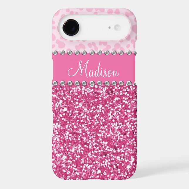 Pink Glitter Rhinestone Leopard BLING Case (Back)