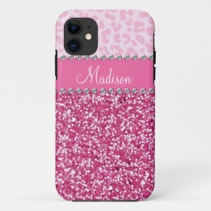 Pink Glitter Rhinestone Leopard BLING Case
