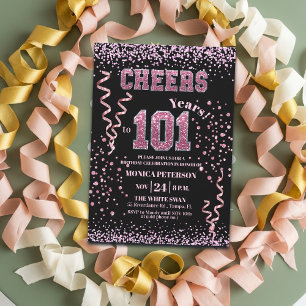 Pink Glitter Rhinestones 101th Birthday Party Invitation
