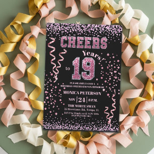 Pink Glitter Rhinestones 19th Birthday Party  Invitation