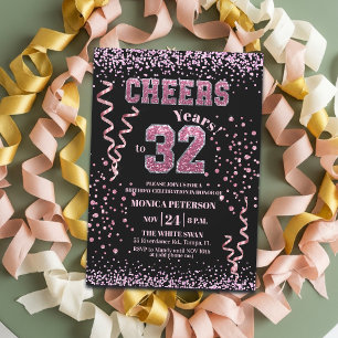 Pink Glitter Rhinestones 32nd Birthday Party  Invitation