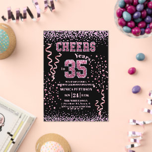 Pink Glitter Rhinestones 35th Birthday Party Acrylic Invitations