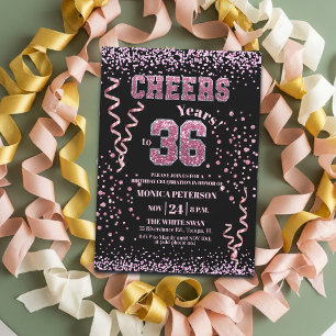 Pink Glitter Rhinestones 36th Birthday Party  Invitation