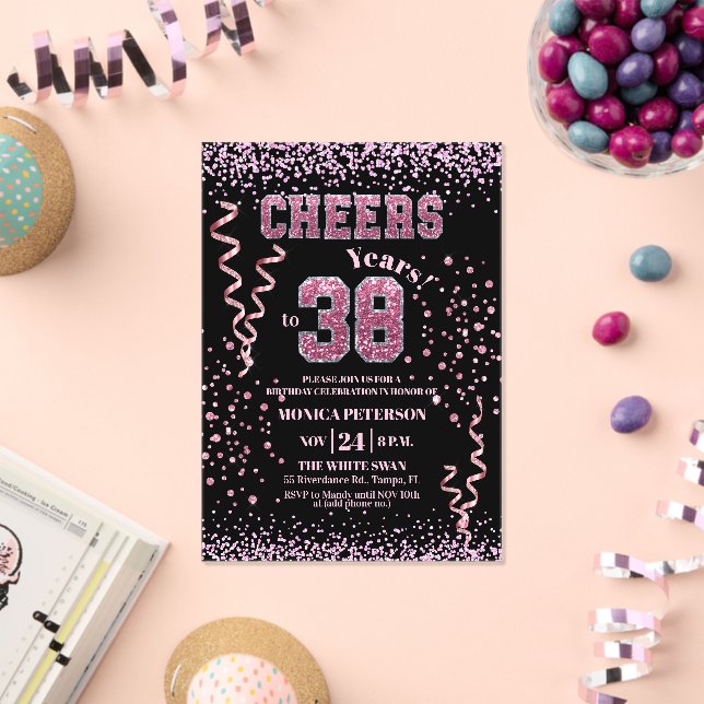 Pink Glitter Rhinestones 38th Birthday Party  Acrylic Invitations (Insitu (Celebration))