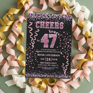 Pink Glitter Rhinestones 47th Birthday Party  Invitation