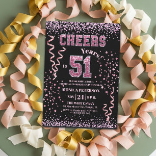 Pink Glitter Rhinestones 51st Birthday Party Invitation