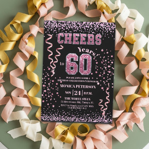 Pink Glitter Rhinestones 60th Birthday Party  Invitation