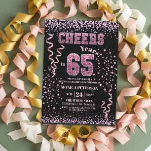 Pink Glitter Rhinestones 65th Birthday Party Invitation