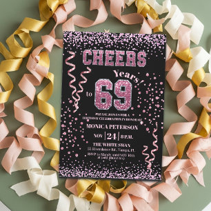 Pink Glitter Rhinestones 69th Birthday Party  Invitation