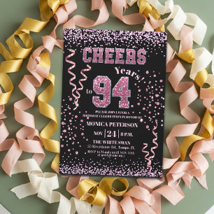 Pink Glitter Rhinestones 94th Birthday Party Invitation