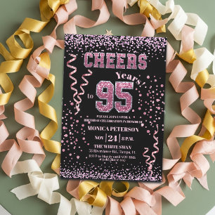 Pink Glitter Rhinestones 95th Birthday Party Invitation