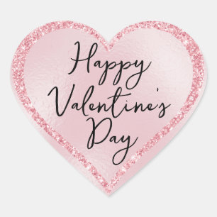 Pink Glitter Romantic Script Valentine's Day Heart Sticker