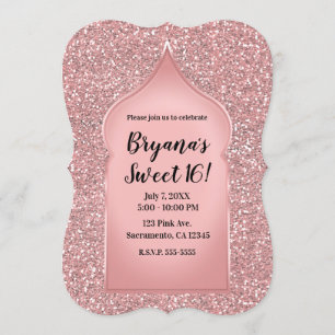 Pink Glitter Rose Gold Glam Chic Birthday Party Invitation