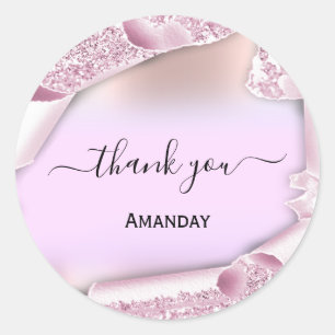 Pink Glitter Rose Name Bridal Sweet16th  Thank You Classic Round Sticker