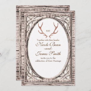 Pink Glitter Rustic Antlers White Wood Invitation