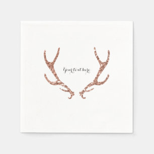 Pink Glitter Rustic Antlers Woodsy Glam Party Napkin