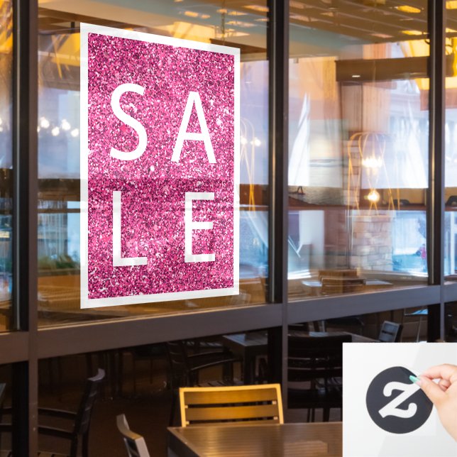 Pink Glitter SALE Sign Window Cling (Restaurant Window)