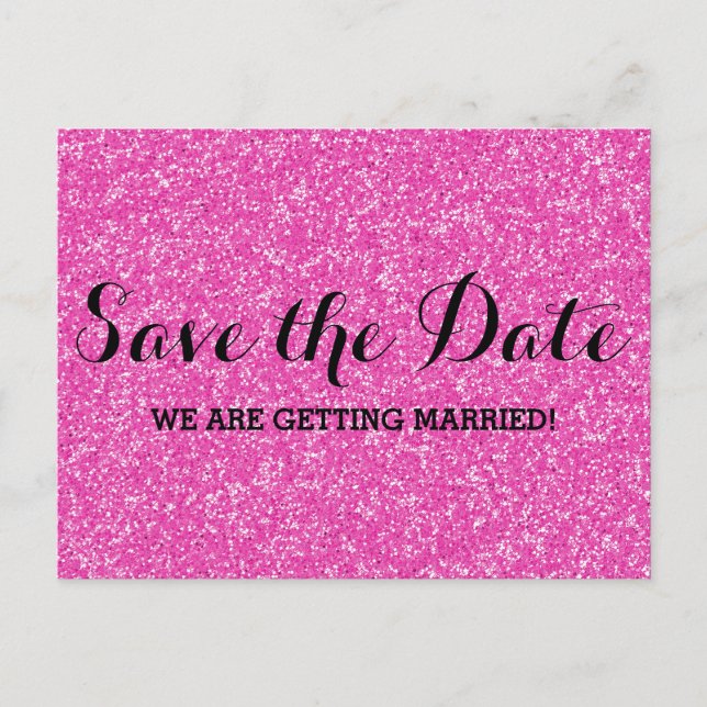 Pink Glitter Save the Date Postcard (Front)