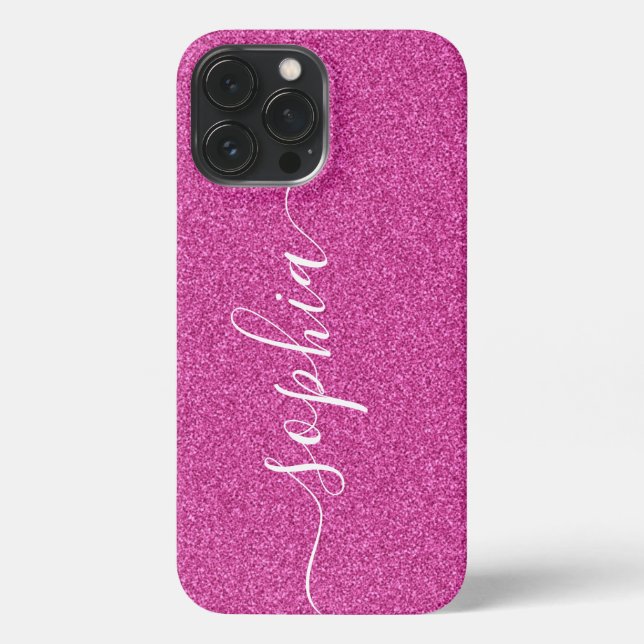 Pink Glitter Script Modern iPhone Case (Back)
