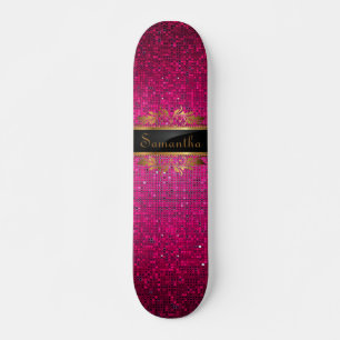 Pink Glitter Sequin Disco Glitz Mini Skateboard