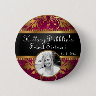 Pink Glitter Sequin Disco Glitz Photo Button