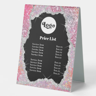 Pink glitter sequin table tent sign
