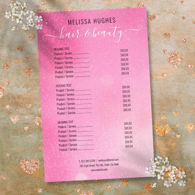 Pink Glitter Shimmer Salon Service Menu (Pink Glitter Shimmer Salon Service Menu Flyer)