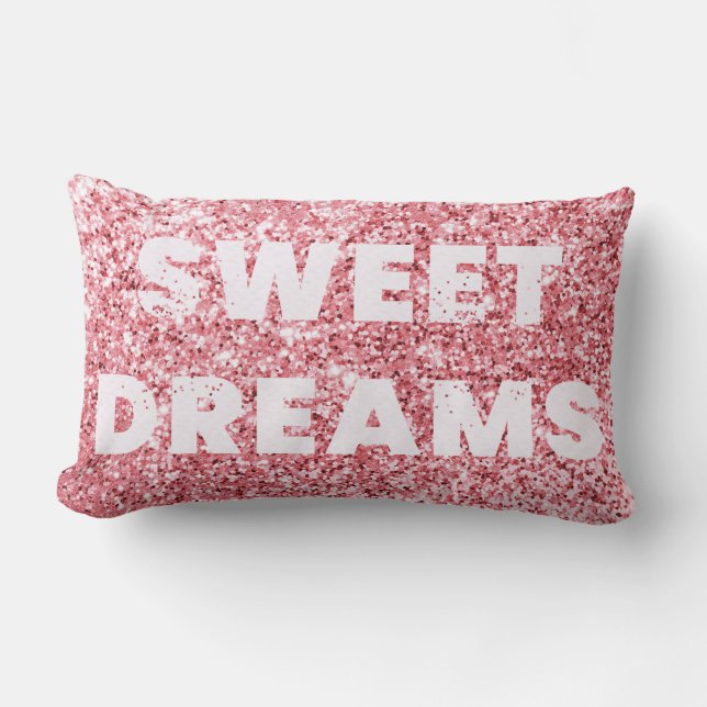 Pink Glitter Shimmer Sweet Dreams Girly Chic Lumbar Cushion (Front)