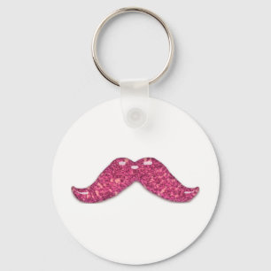 Pink glitter shiny  mustache key ring
