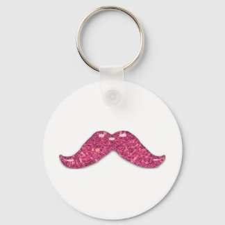 Pink glitter shiny  mustache key ring