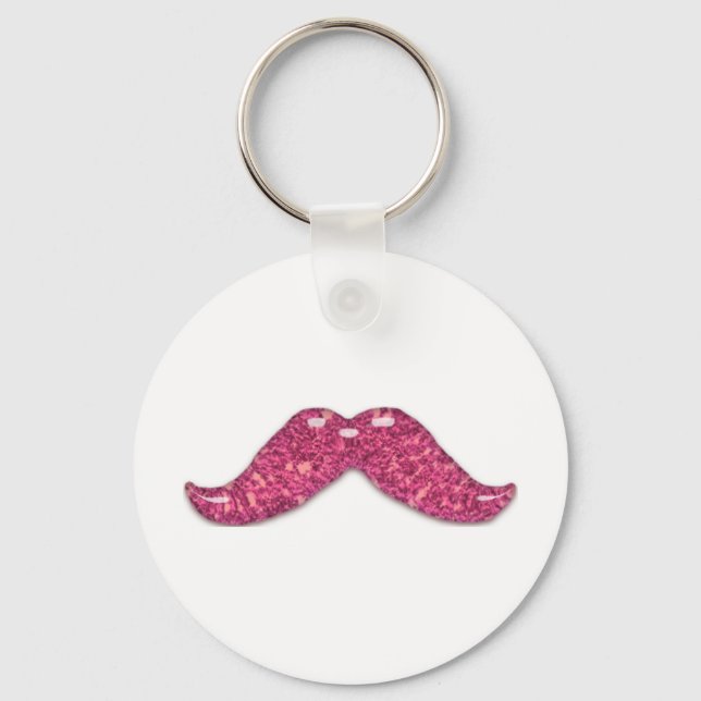 Pink glitter shiny  mustache key ring (Front)
