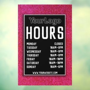 Pink Glitter Shop Decor Store Hours Grand Opening  Window Cling