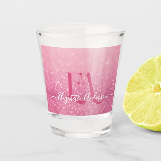 Pink Glitter Shot Glass with Name & Initials (Front)
