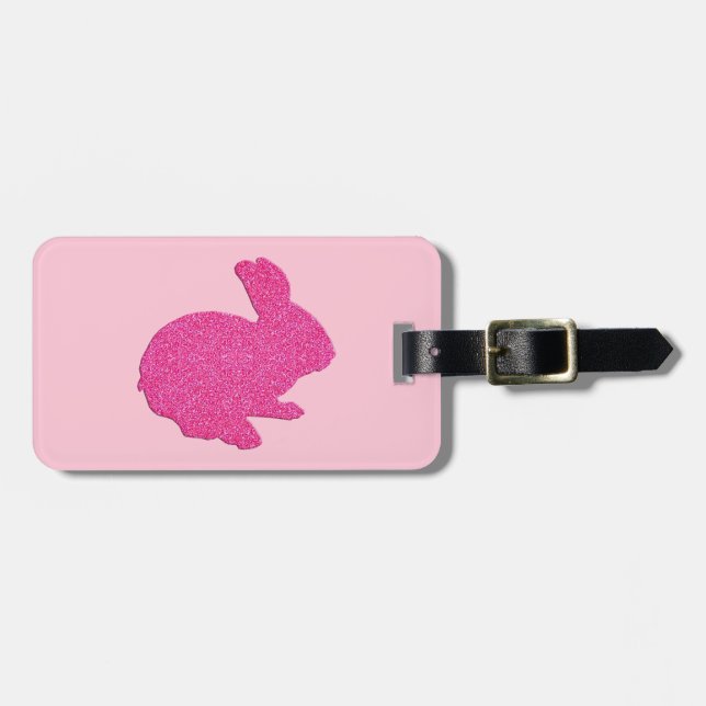 Pink Glitter Silhouette Easter Bunny Luggage Tag (Front Horizontal)