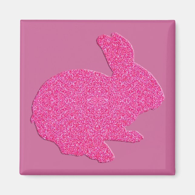 Pink Glitter Silhouette Easter Bunny Magnet (Front)