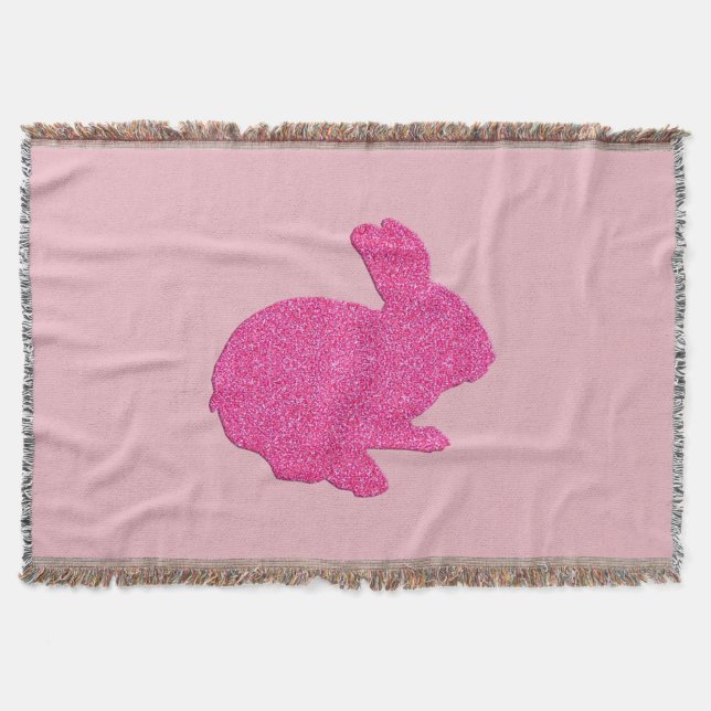 Pink Glitter Silhouette Easter Bunny Throw Blanket (Front)