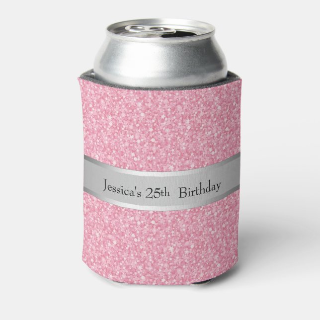 Pink Glitter Silver Gradient Accents Can Cooler (Can Back)