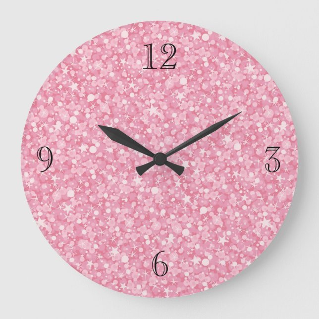 Pink Glitter Silver Gradient. Large Clock (Front)