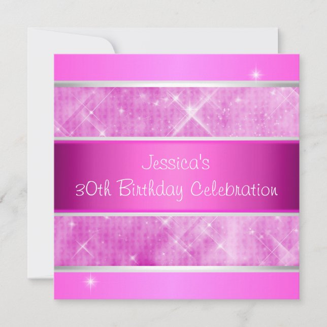 Pink Glitter Silver Lights 30th Birthday Party Invitation (Front)