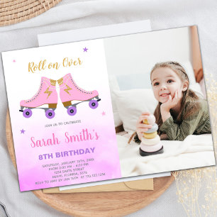 Pink Glitter Skating Birthday Invitations w photo