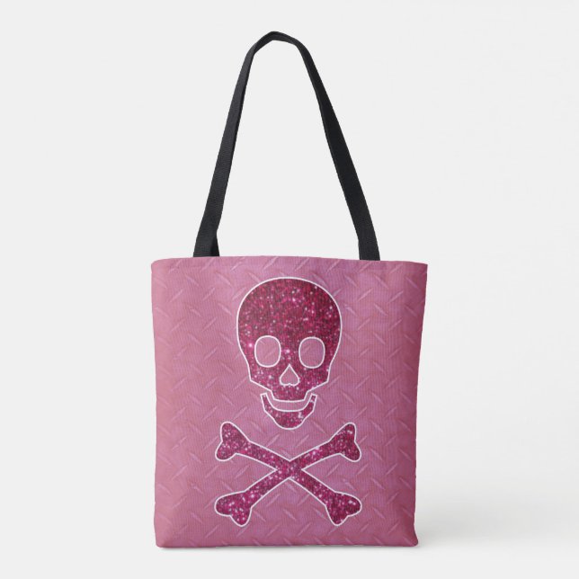 Pink Glitter Skull Tote Bag (Back)