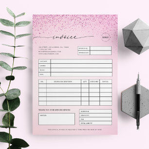 Pink Glitter Small Business Sales Invoice Receipt Custom Letterhead